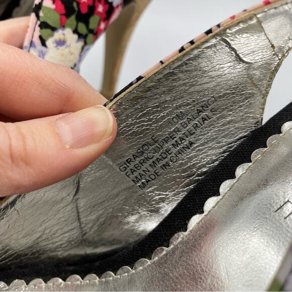 Rampage Black Floral Cork Heel Peep Toe Stiletto Shoes Womens 10 Y2K Whimsigoth - Picture 8 of 8